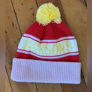 Red and Yellow Pom-Pom Beanie
